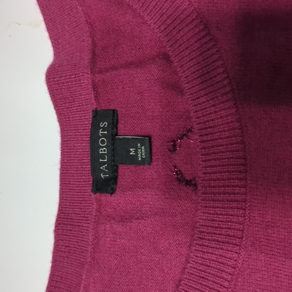 Talbots Women's Sweater Tinsel Dot Pink Metallic Lambs Wool Christmas Holiday M - Picture 3 of 9